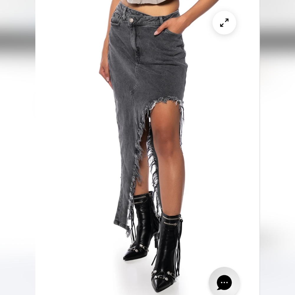 AKIRA Just Wanna Dance Black Distressed Denim Hi-Lo Skirt